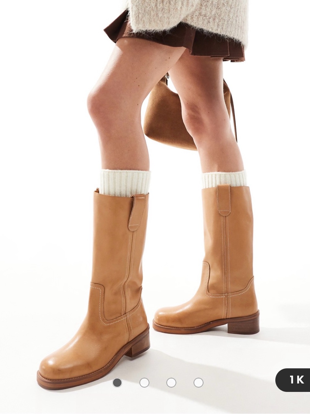 ASOS DESIGN Cindy leather pull-on boots in camel